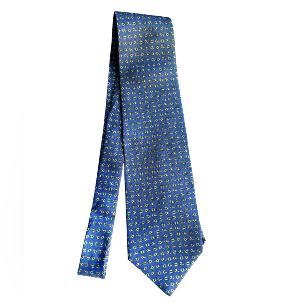 Christian Dior Monsieur Blue Silk Tie Equestrian Bit Medallion Print